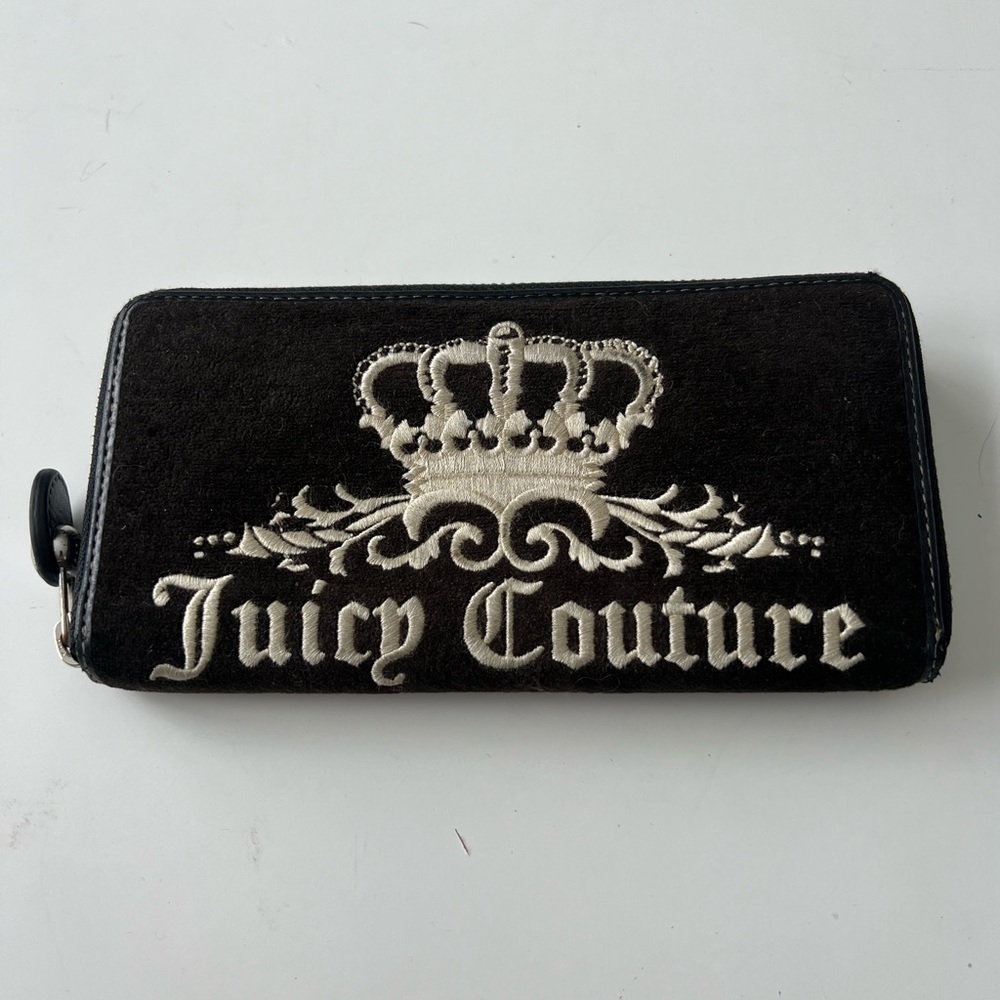 Juicy Couture velour wallet featuring crown